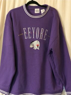 Disney Parks Winnie The Pooh Eeyore Purple Embroidered Pullover Sweatshirt